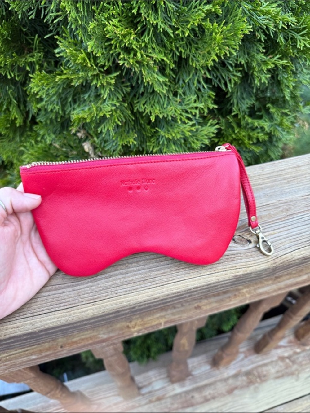 Nathalie Blanc Red Lamb Leather Wristlet Sunglass Case Pouch